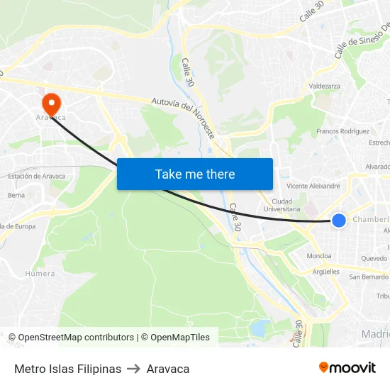 Metro Islas Filipinas to Aravaca map