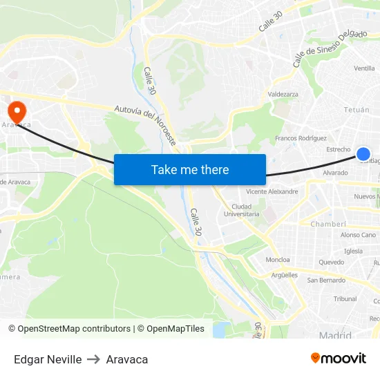 Edgar Neville to Aravaca map