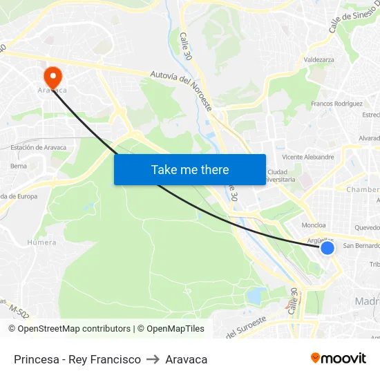 Princesa - Rey Francisco to Aravaca map