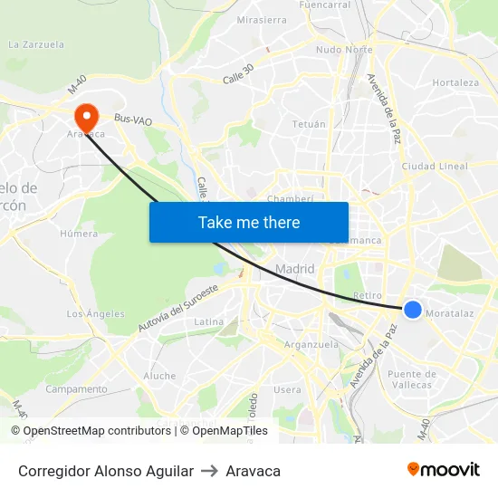 Corregidor Alonso Aguilar to Aravaca map