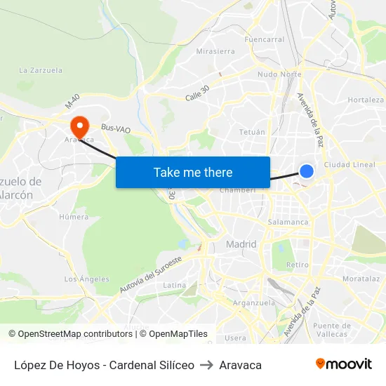 López De Hoyos - Cardenal Silíceo to Aravaca map