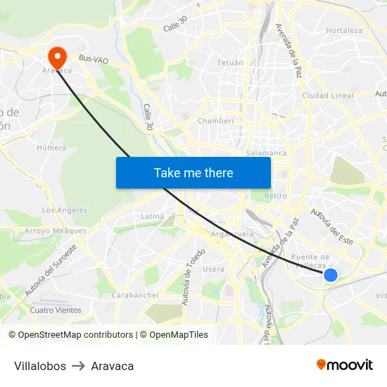 Villalobos to Aravaca map