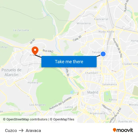 Cuzco to Aravaca map
