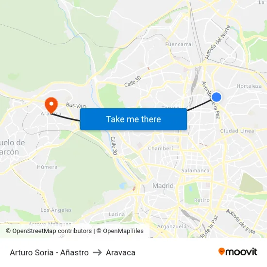 Arturo Soria - Añastro to Aravaca map