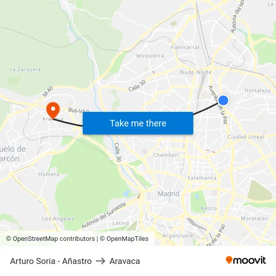 Arturo Soria - Añastro to Aravaca map