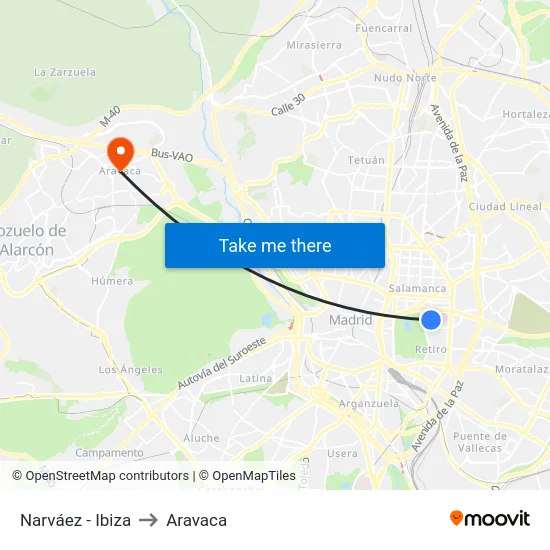 Narváez - Ibiza to Aravaca map
