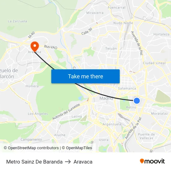 Metro Sainz De Baranda to Aravaca map