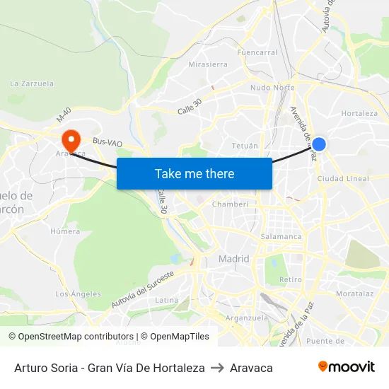 Arturo Soria - Gran Vía De Hortaleza to Aravaca map