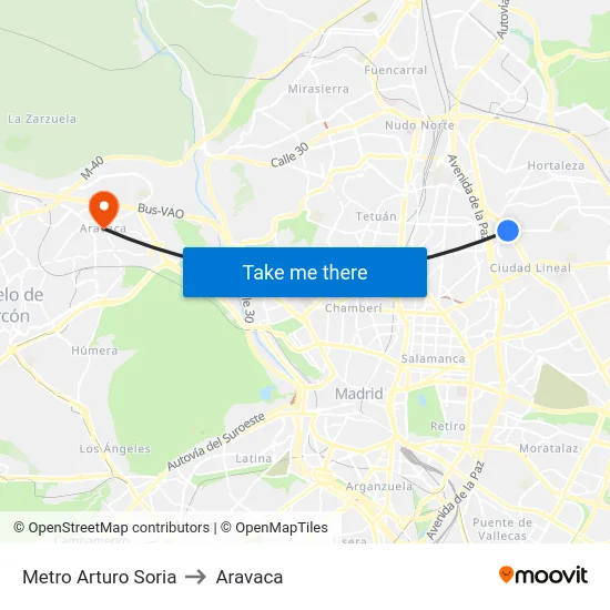 Metro Arturo Soria to Aravaca map