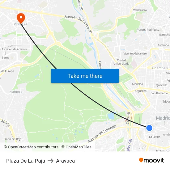 Plaza De La Paja to Aravaca map