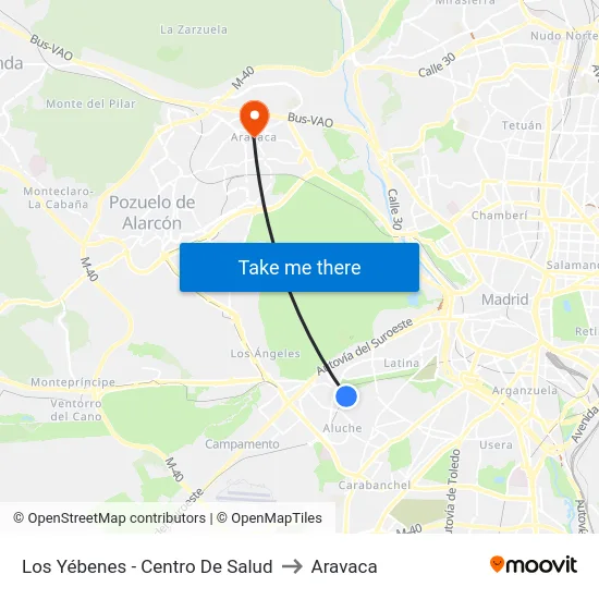 Los Yébenes - Centro De Salud to Aravaca map
