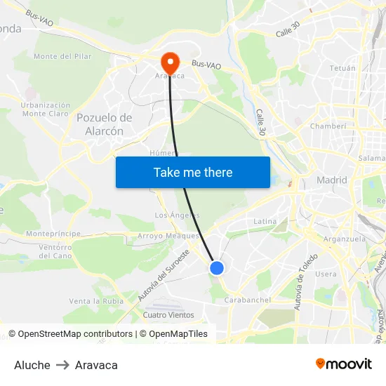 Aluche to Aravaca map