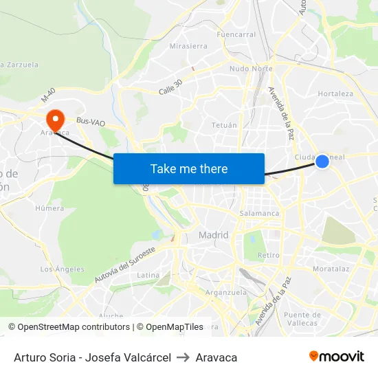 Arturo Soria - Josefa Valcárcel to Aravaca map