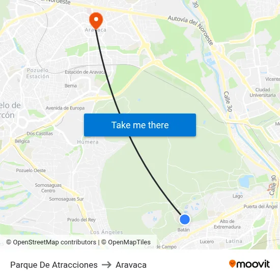 Parque De Atracciones to Aravaca map