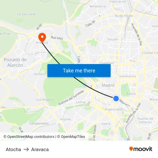 Atocha to Aravaca map