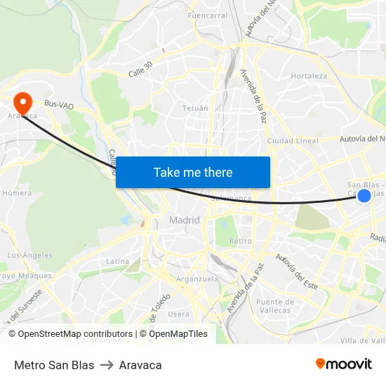 Metro San Blas to Aravaca map