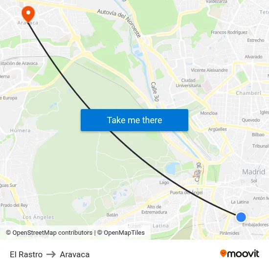 El Rastro to Aravaca map