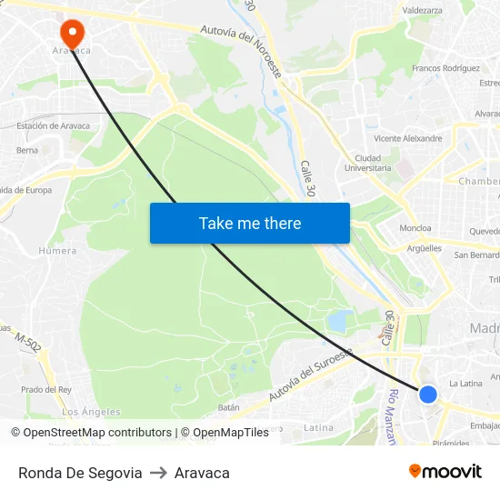 Ronda De Segovia to Aravaca map