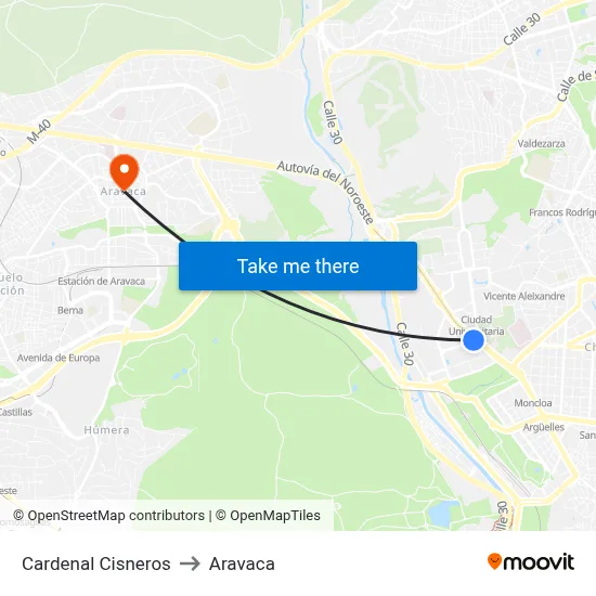 Cardenal Cisneros to Aravaca map