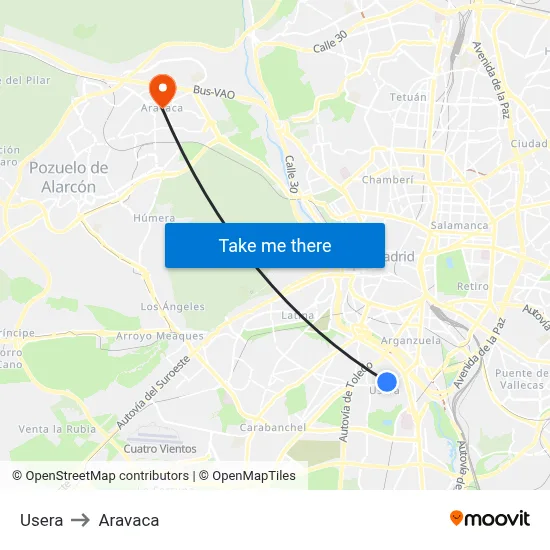 Usera to Aravaca map