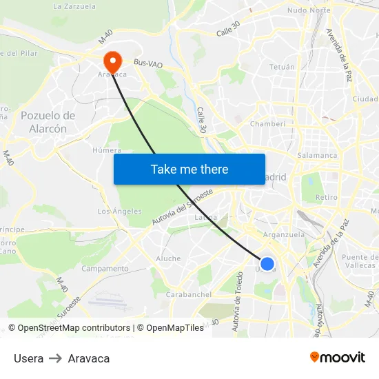 Usera to Aravaca map