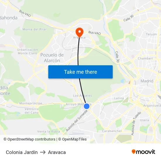 Colonia Jardín to Aravaca map