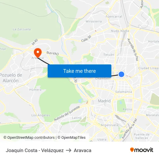 Joaquín Costa - Velázquez to Aravaca map