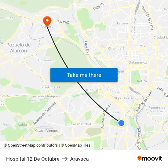 Hospital 12 De Octubre to Aravaca map