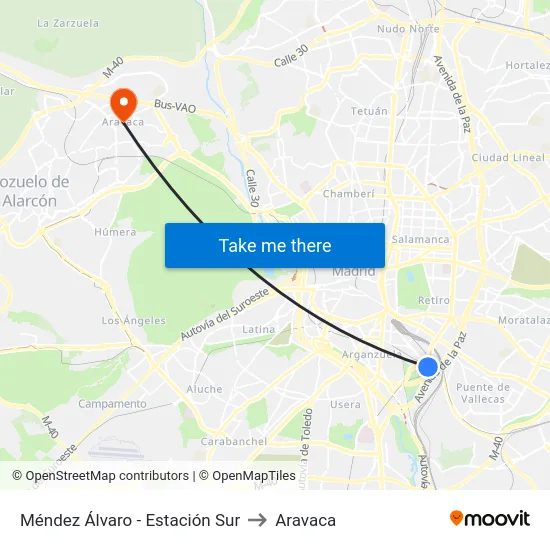 Méndez Álvaro - Estación Sur to Aravaca map