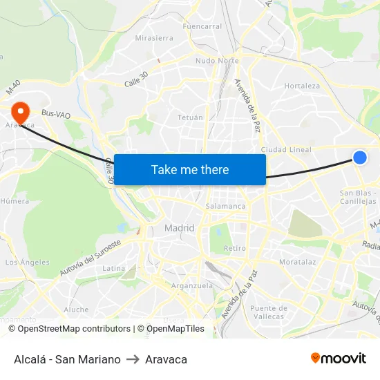 Alcalá - San Mariano to Aravaca map