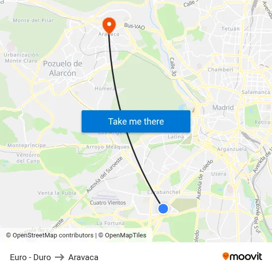 Euro - Duro to Aravaca map