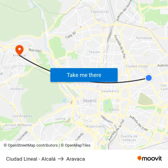 Ciudad Lineal - Alcalá to Aravaca map