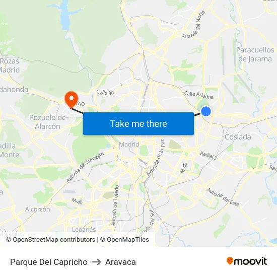 Parque Del Capricho to Aravaca map
