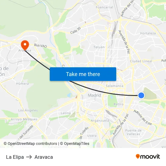 La Elipa to Aravaca map