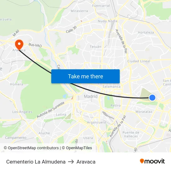 Cementerio La Almudena to Aravaca map