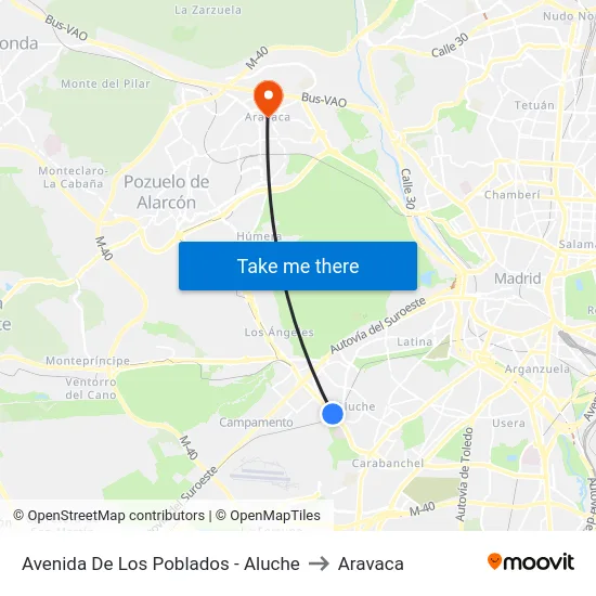 Avenida De Los Poblados - Aluche to Aravaca map