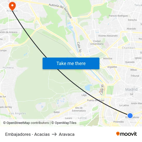 Embajadores - Acacias to Aravaca map
