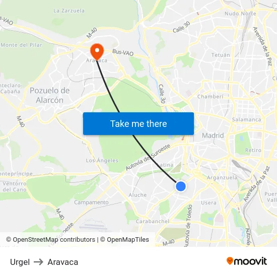 Urgel to Aravaca map