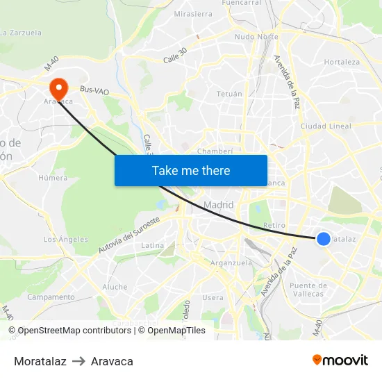 Moratalaz to Aravaca map