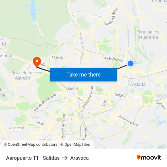 Aeropuerto T1 - Salidas to Aravaca map