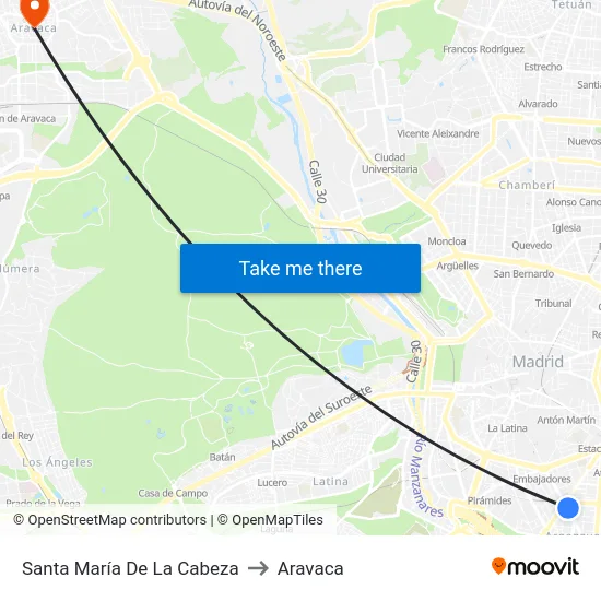 Santa María De La Cabeza to Aravaca map
