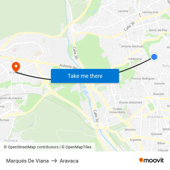Marqués De Viana to Aravaca map