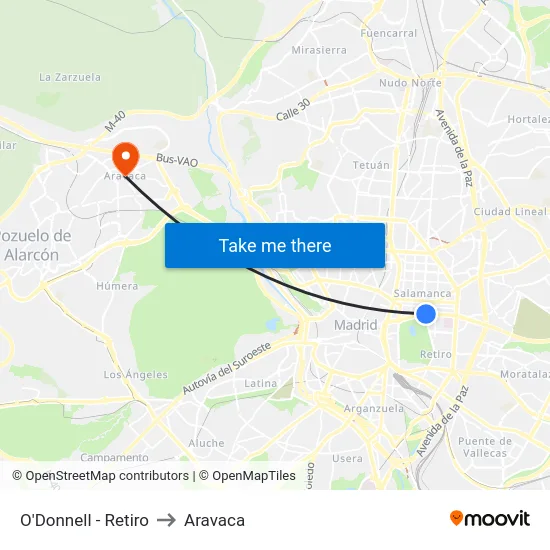 O'Donnell - Retiro to Aravaca map