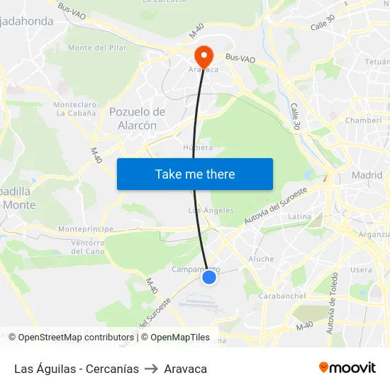 Las Águilas - Cercanías to Aravaca map