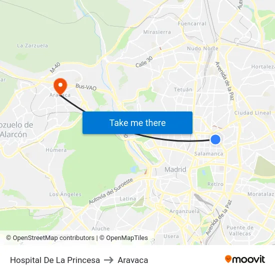 Hospital De La Princesa to Aravaca map