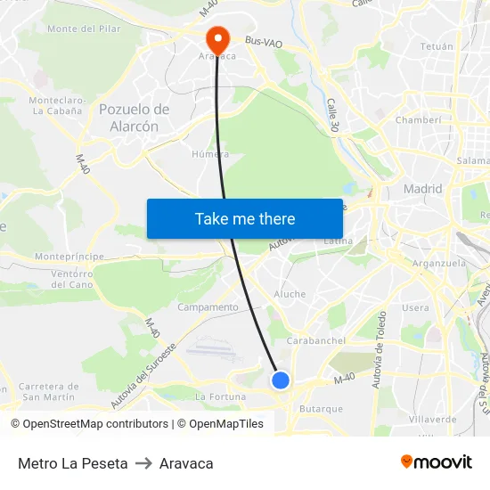 Metro La Peseta to Aravaca map