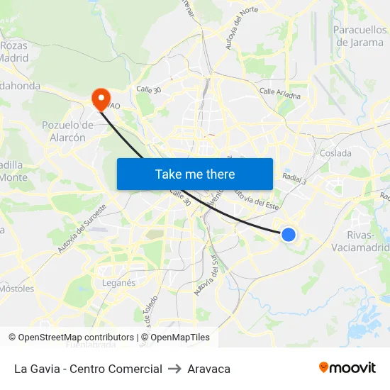 La Gavia - Centro Comercial to Aravaca map