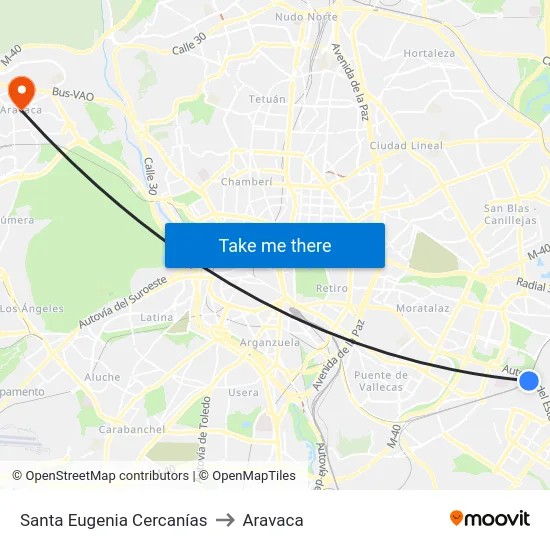 Santa Eugenia Cercanías to Aravaca map