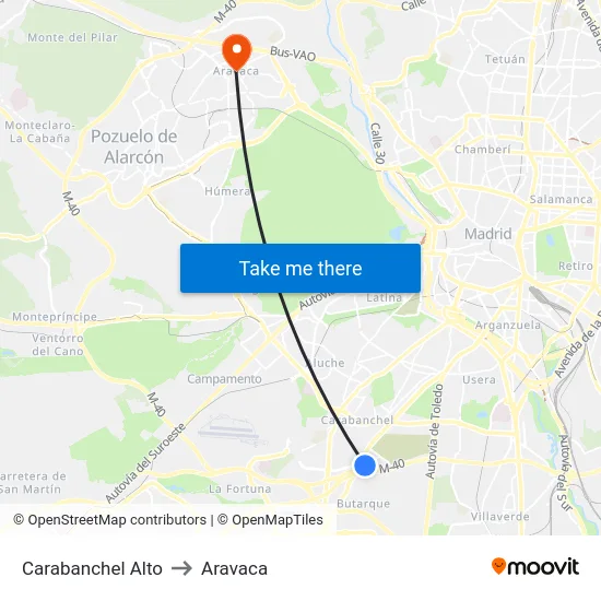 Carabanchel Alto to Aravaca map