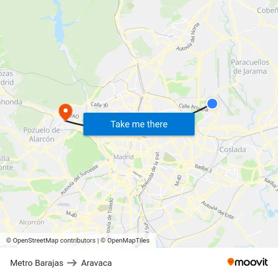 Metro Barajas to Aravaca map